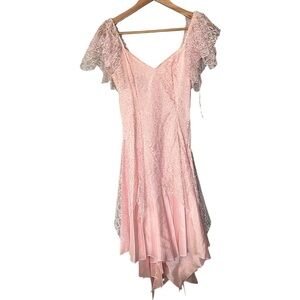 Nuance x Vintage 80s Cinderella Pink Tiered Asymmetrical Lace Rhinestone Dress